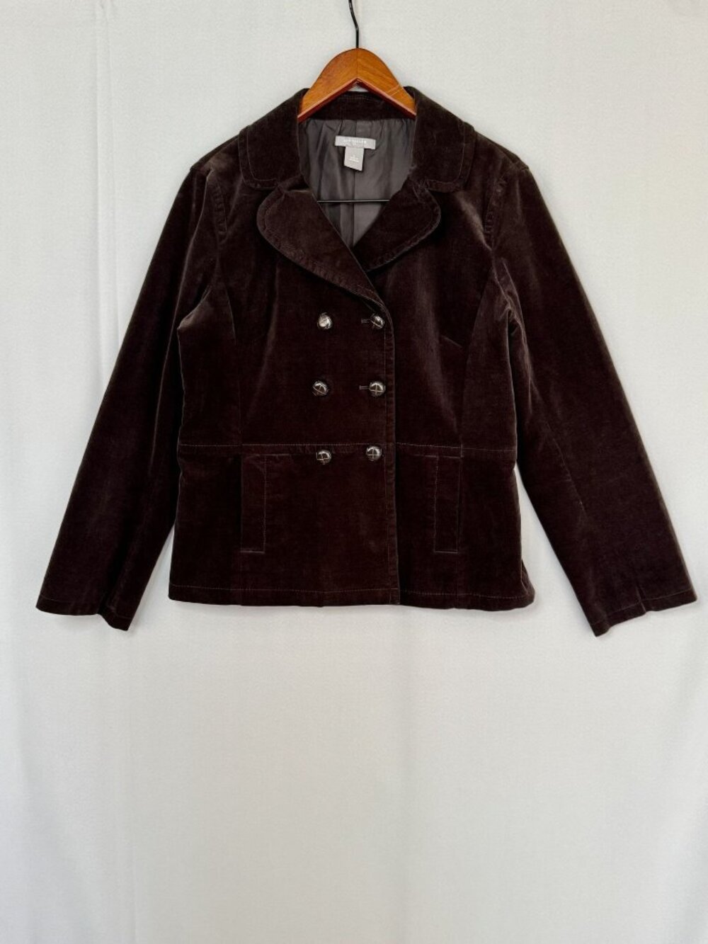 90s Vintage Ann Taylor Factory Dark Brown Velvet Double Breasted Jacket Large